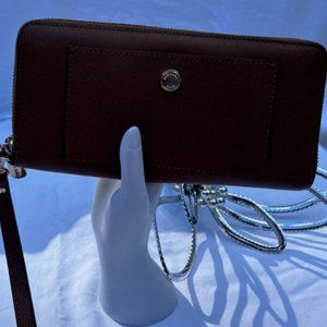 Michael Kors Jet Set Continental Saffiano Leather Luggage Brown Wallet/Wristlet